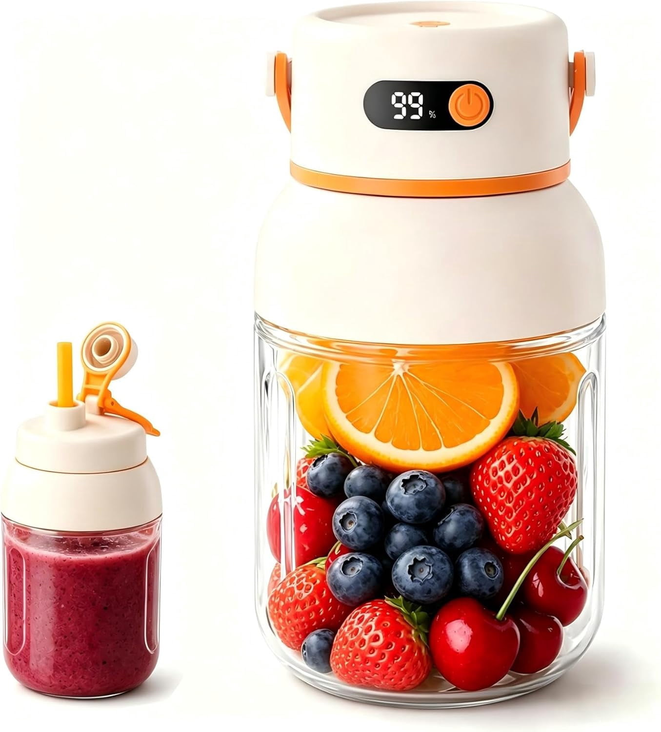 Portable Electric Juicer Cup with Zero Cord Hassle,Wireless Personal Juicer Cup USB Rechargeable Blender,Leakproof Lid,40 Seconds,for Shakes and Smoothies(800ML)