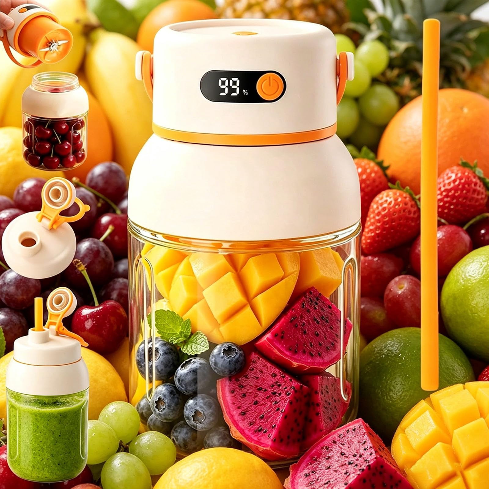 Portable Electric Juicer Cup with Zero Cord Hassle, USB-C Rechargeable Personal Blender