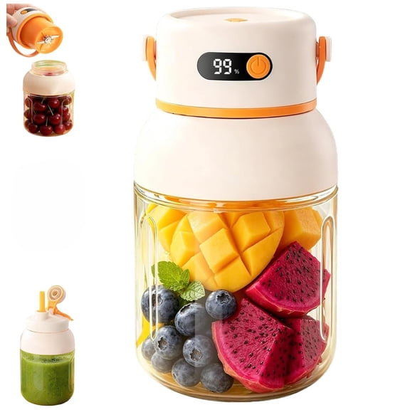 Portable Electric Juicer Cup with zero cord hassle, 800/1000/1200ml Wireless Juicer Cup, 2-in-1 Dual Lid Design, Smart Digital Display, USB Charging, for Home, Travel