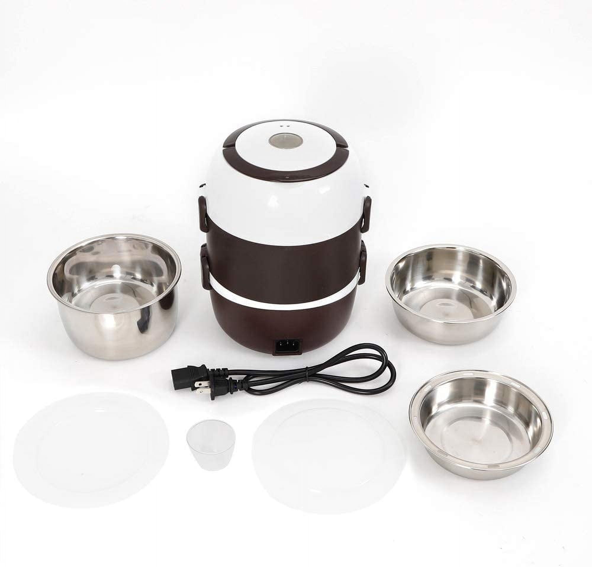 Portable Electric Lunch Box, 3 Layers 2L Electric Heating Bento Lunch Box Food Storage Warmer Container Rice Cooker, 110V 200W, Stainless Steel+PP Steamer Pot