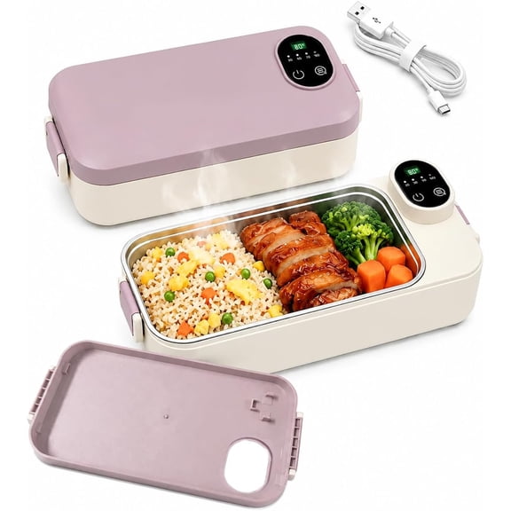 Portable Electric Lunch Box, Cordless Electric Food Warmer with Timer and Rechargeable Battery