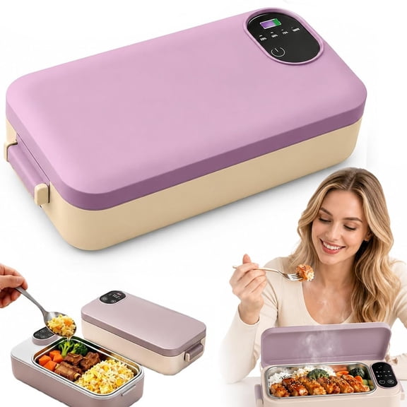 Portable Electric Lunch Box with Self-Heating, 900ML Rechargeable Heated Lunch Box Cordless, Portable Food Warmer Self Heating Lunchbox, Temperature Display for Work Travel (Gray, Charge+Timer)