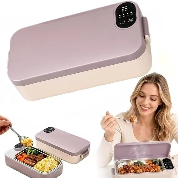 Portable Electric Lunch Box with Self-Heating, 900ML Rechargeable Heated Lunch Box Cordless, Portable Food Warmer Self Heating Lunchbox, Temperature Display for Work Travel