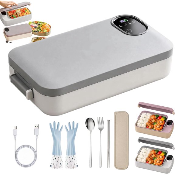 Portable Electric Lunch Box with Self-Heating, 900Ml Stainless Steel Inner Tray, No Water Heating, Adjustable Temperature, Rechargeable Self Heating Lunch Box for Office, Travel & Outdoor (Gray)