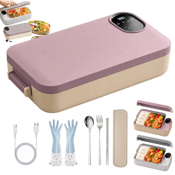 Portable Electric Lunch Box with Self-Heating, 900Ml Stainless Steel Inner Tray, No Water Heating, Adjustable Temperature, Rechargeable Self Heating Lunch Box for Office, Travel & Outdoor(Pink)