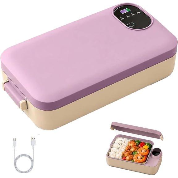 Portable Electric Lunch Box with Self-Heating, Food Warmer for Work,Rechargeable Lunch Box, Leak-Proof Food Heater for Office, Travel, Truck Drivers, Stainless Steel Container (A)