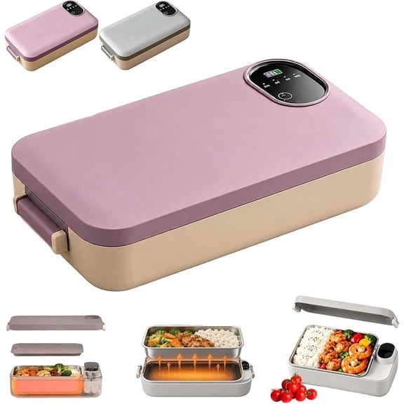 Portable Electric Lunch Box with Self-Heating, 900ml Cordless Food Warmer (Pink)