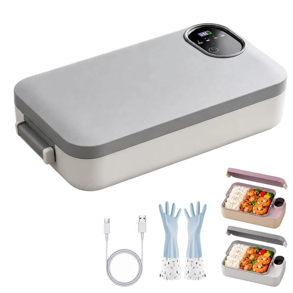 Portable Electric Lunch Cox with Self-Heating, Wireless Rechargeable Cordless Electric Heated Lunch Box, 900ml Stainless Steel Inner Tray, No Water Heating, Portable Food Warmer(Gray)