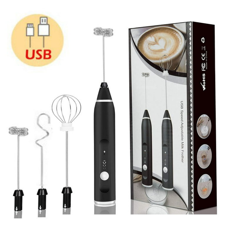 USB Rechargeable Milk Frother Handheld Multi-functional Electric Foam Maker  with 2 Stainless Whisks,3-Speed Adjustable Mini Milk Foamer for Blending