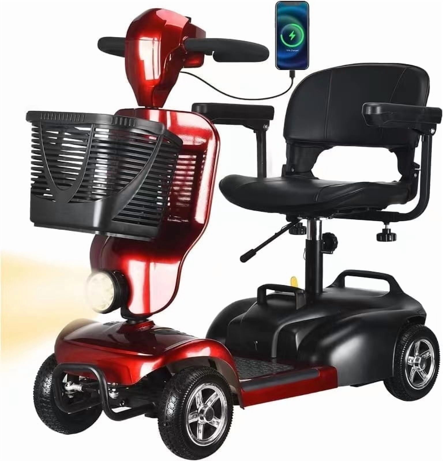 Portable Electric Mobility Scooter for Adults. Wheelchair Device for Elderly Travel, 300 lbs Max Weight, 4-Wheel Powered Mobility Scooters for Seniors