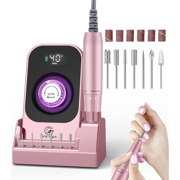 Portable Electric Nail Drill File: 40000RPM Professional Rechargeable Nail E-File Machine, Cordless Nail Drill with Bits & Base for Acrylic Nails Remove Nail Gel Polish Manicure for Salon Home