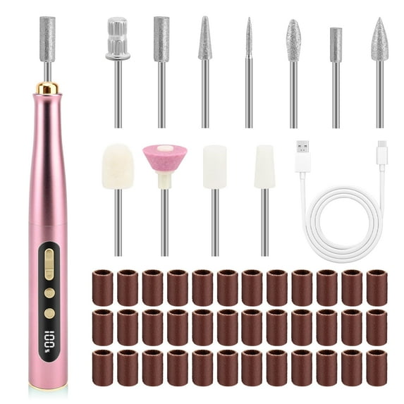Portable Electric Nail Drill Manicure Pedicure Polishing Shape Tools for Nail Care Beauty Home Salon Use - 35000RPM, Pink