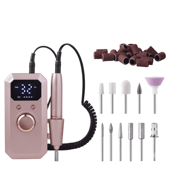 General Portable Rechargeable Battery Efile Nail Drill with 11 Nail Grinding Bits, Gold