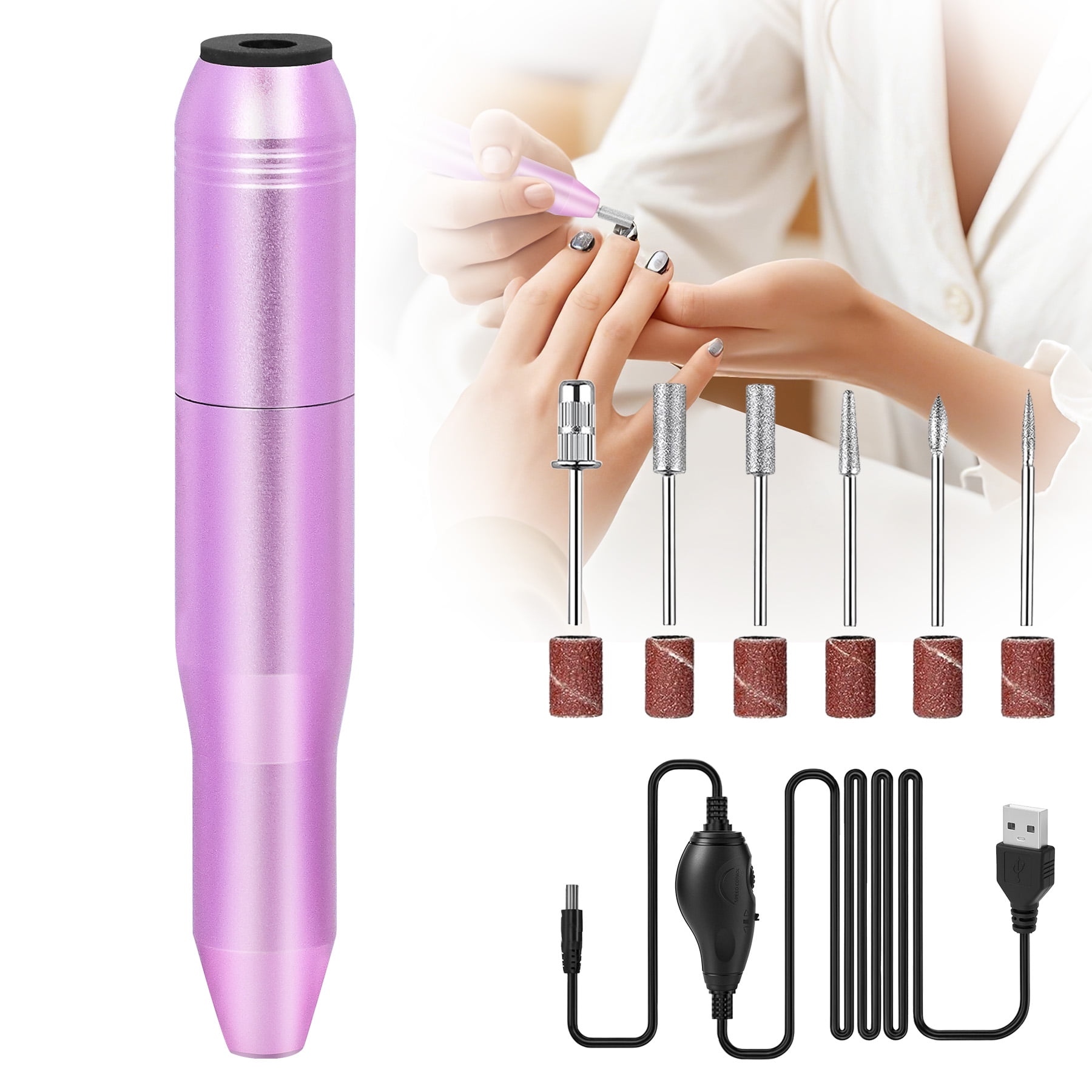 Portable Electric Nail Drill, Professional Nail File Kit for Acrylic, Gel Nails, Manicure Pedicure with Nail Drill Bits Sanding Bands, Rose Gold