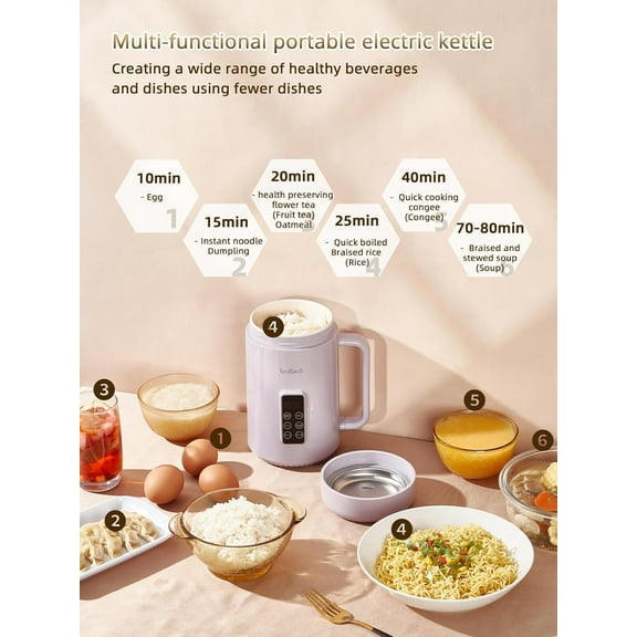 Portable Electric Pot for Cooking Dorm Room - 28oz Non-stick Travel Electric Kettle, Mini Hot Pot with Temperature and Time Control - Self Heating Soup/Rice/Ramen Cooker/Warmer