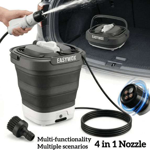 EasyWox Cordless Electric Pressure Washer, Foldable Portable, 3.2 gal Tank, 290 PSI, 4-in-1 Nozzle, Type-C Charging for Camping Car Bike Pet Garden