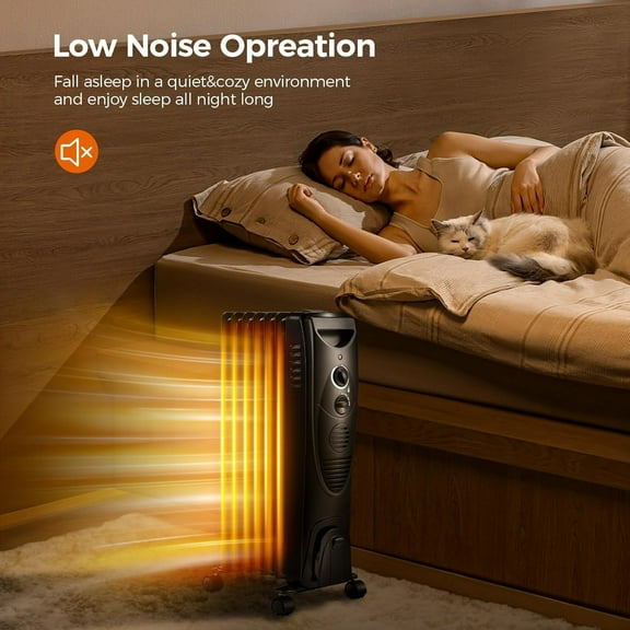 Portable Electric Radiator Heater, Oil Filled with 3 Heat Settings, Adjustable Thermostat, Overheat & Tip-Over Protection For Indoor Use, 1500W (Black)