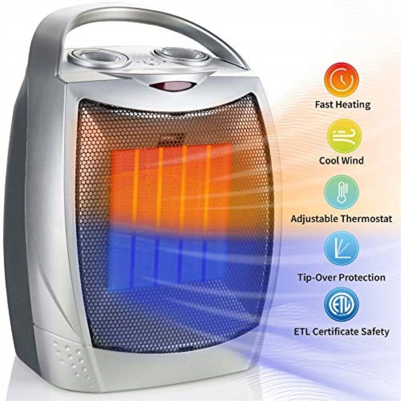 750w 1500w ceramic space heater electric portable room heater with adjustable thermostat and overheat protection for home bedroom or office etl