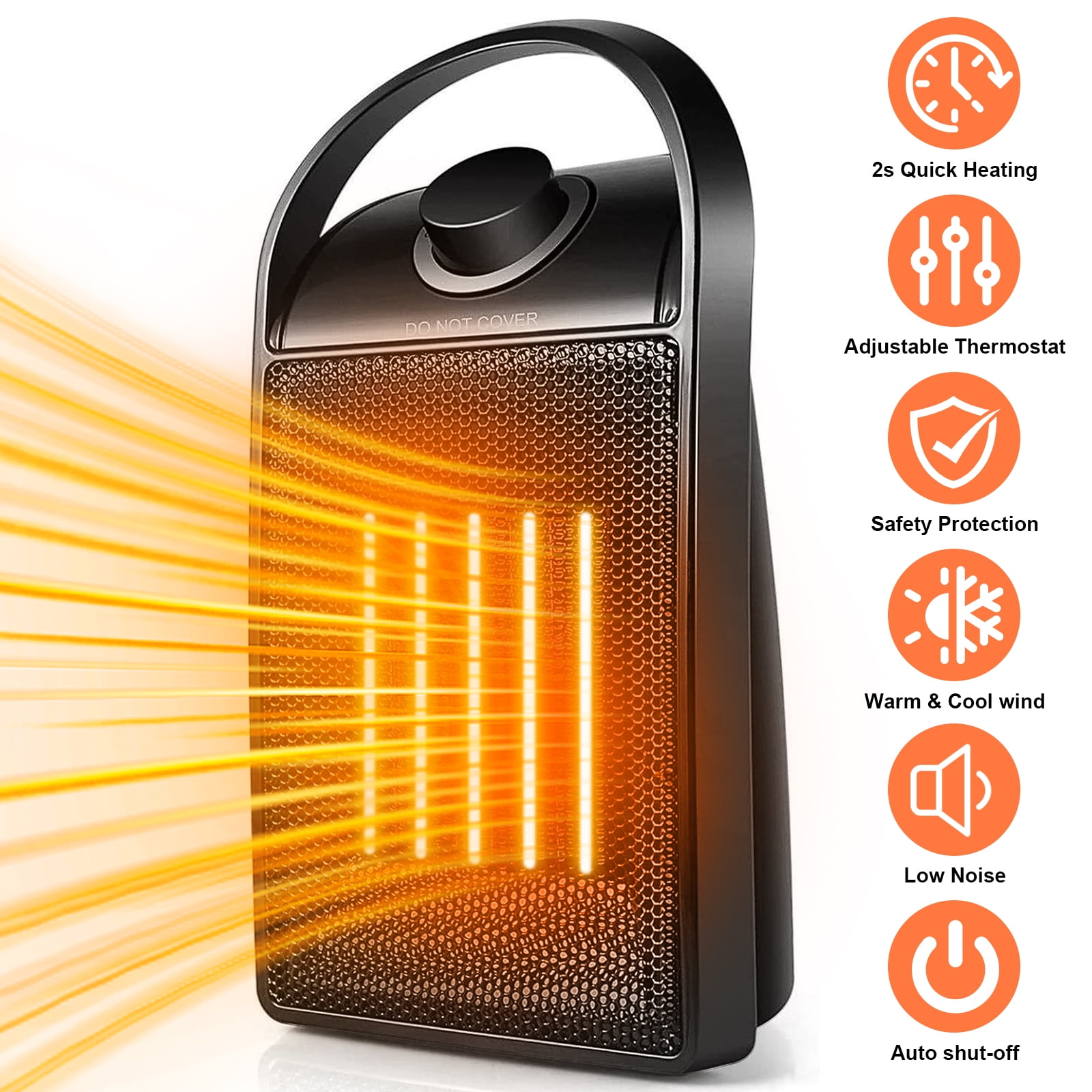 Portable Electric Space Heater, 1500W Small Heater Fan with Thermostat,  Tip-over and Overheat Protection,Fast Heating for Home/Office 