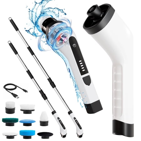 7-in-1 Electric Bathroom Scrubbing Brush, 2500 mAh. Telescopic Bathtub Scrubber with Long Handle. Powerful Electric Bathtub Scrubber. Portable Power Brush for Cleaning Bathroom, Kitchen, Car