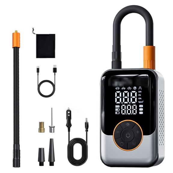 Portable Electric Tire Pump – Smart Bike Pump with Digital Gauge, Auto Shut-Off, ,DC, USB Rechargeable Air Compressor for Car, E-Bike, Bicycle, Motorcycle, Balls – Cordless & Compact