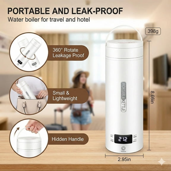 Portable Electric Travel Kettle with LCD Temperature Display, 450ml BPA-Free Stainless Steel Personal Hot Water Bottle, Fast Boiling Cup with Multiple Modes for Travel and Outdoor Use