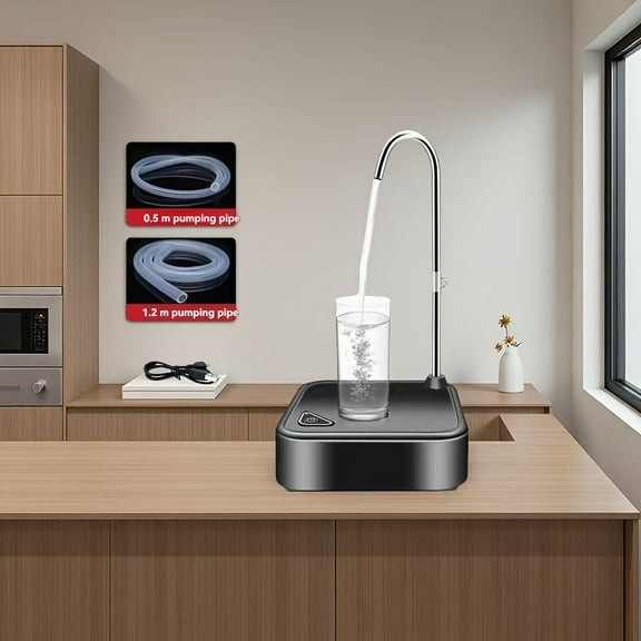 Portable Electric Water Dispenser with Automatic Pump - One-Touch Spout & Storage Tray, Compact Square Base, Plug-in Design for Buckets, Ideal for Home/Camping/Office/Large Families (Hot & Cold)