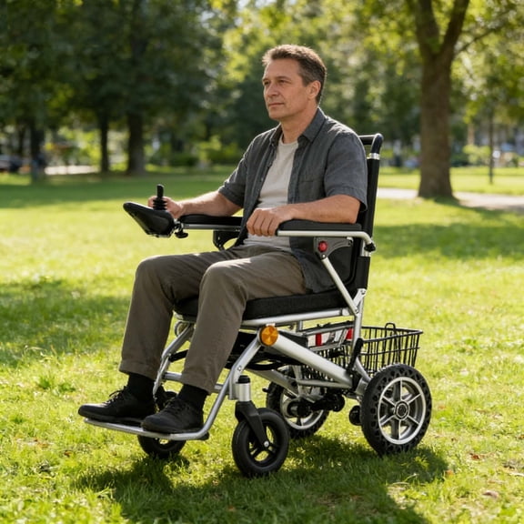 Portable Electric Wheelchair, All-Terrain Lightweight for Adult Community Outings