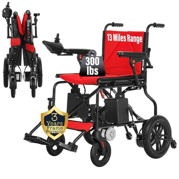 MALISA Portable Electric Wheelchairs for Adults, Foldable Motorized Power Wheelchairs, Red