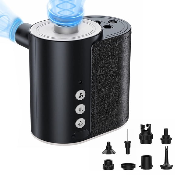 Portable Electric with Auto Stop & Digital Display, Rechargeable for Tires, Camping Gear, Inflatables, Includes 6 Nozzles