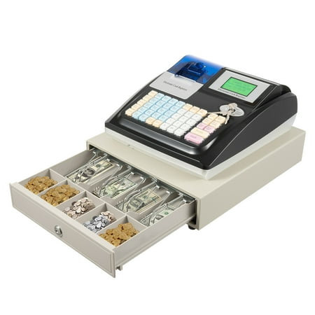 Portable Electronic Cash Register ,48 Key Tabletop Register with LED Displays & Bill Detection Light for Small Businesses, Retail, Cafes