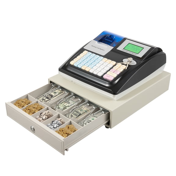 Portable Electronic Cash Register ,48 Key Tabletop Register with LED Displays & Bill Detection Light for Small Businesses, Retail, Cafes