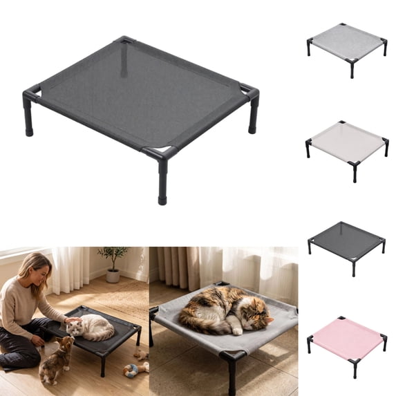 Portable Elevated Dog Cat Bed, Cooling Raised Pet Cot with Non‑Slip Feet, Heavy‑Duty Washable Mesh Pet Bed, Indoor Home & Outdoor Camping Garden Pet Hammock, Quick Setup A01#Black