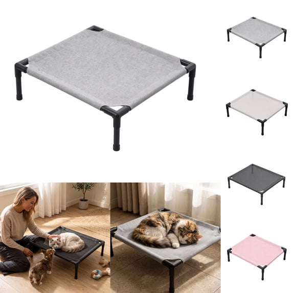 Portable Elevated Dog Cat Bed, Cooling Raised Pet Cot with Non‑Slip Feet, Heavy‑Duty Washable Mesh Pet Bed, Indoor Home & Outdoor Camping Garden Pet Hammock, Quick Setup A01#Gray
