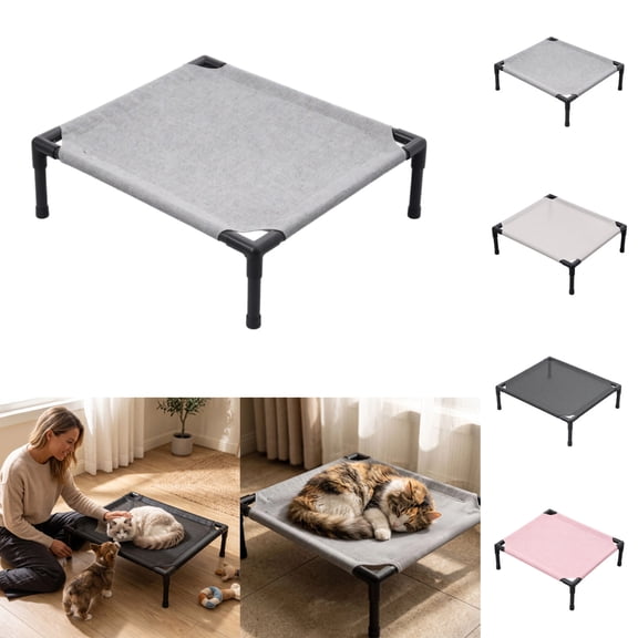 Portable Elevated Dog Cat Bed, Cooling Raised Pet Cot with Non‑Slip Feet, Heavy‑Duty Washable Mesh Pet Bed, Indoor Home & Outdoor Camping Garden Pet Hammock, Quick Setup A01#Gray