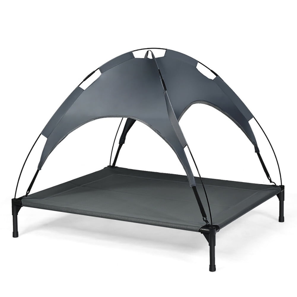 Gray Elevated Outdoor Pet Bed with Canopy Shade