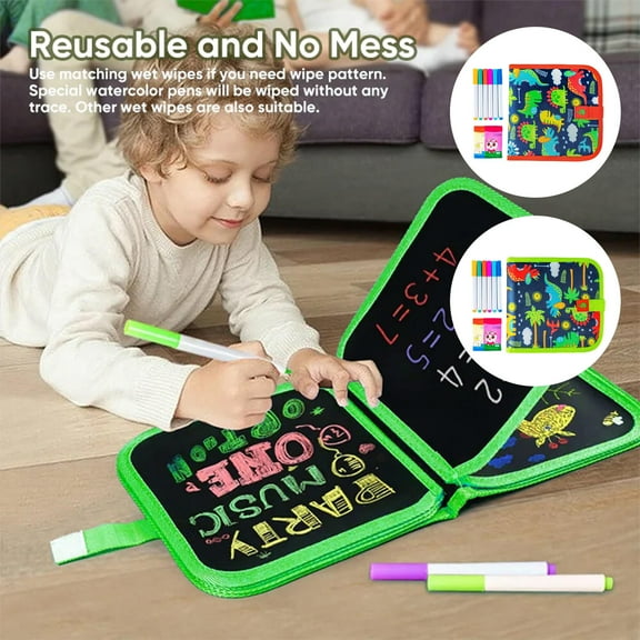 Portable Erasable Doodle Drawing Book Set, Reusable Art Kit for Mess-Free Sketching, No Stress, Includes 10 Pages and 6 Pencils, Green