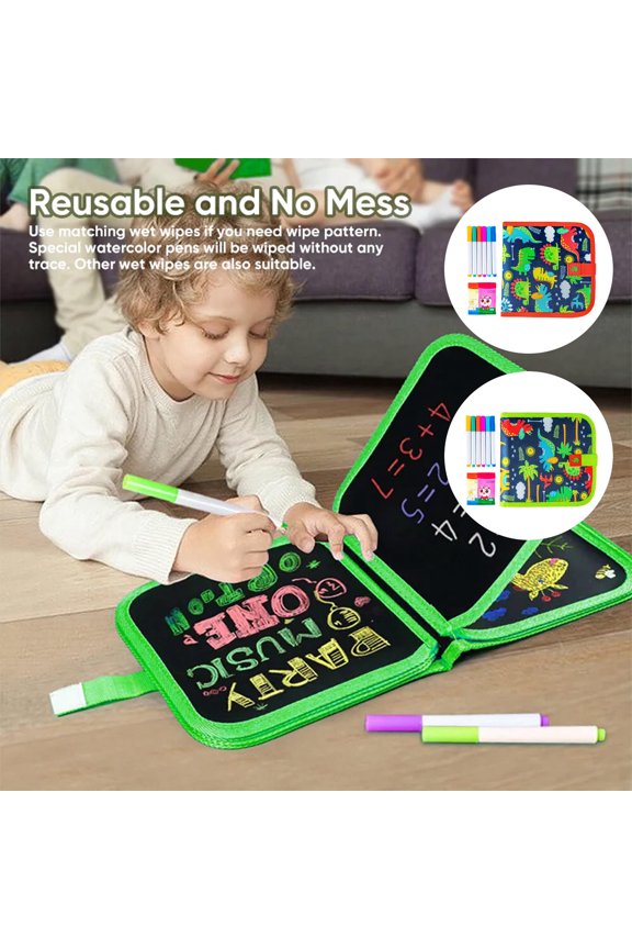 Portable Erasable Doodle Drawing Book Set, Reusable Art Kit for Mess-Free Sketching, No Stress, Includes 10 Pages and 6 Pencils, Green