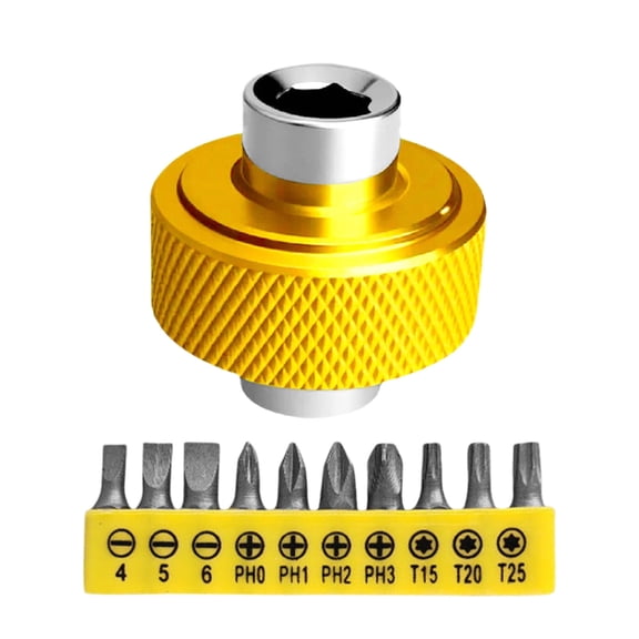 Portable Ergonomic Miniature Ratcheting Wrench Tool With Quick Changes Yellow Bits Durability Carbon Steel Construction