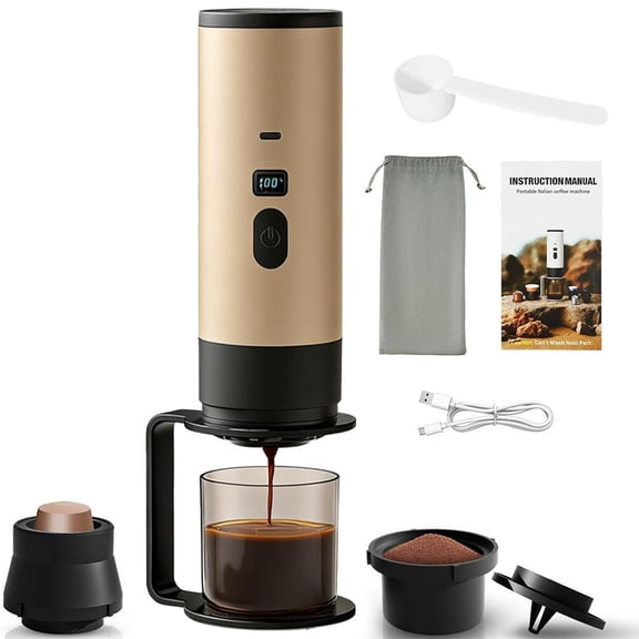 Portable Espresso Coffee Machine, Rechargeable Mini Travel Maker, 3-in-1 for Ground, Capsules, Pods