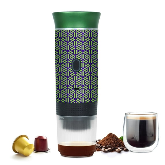 Portable Espresso Maker, Travel Coffee Maker Self-Heating with Type-C, Portable Coffee Maker Compatible with Ground Coffee & NS Capsule for Travel, Hiking, Camping, Office (Blue-Green Weave Style)