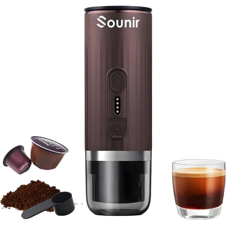 Portable Espresso Machine & Coffee Maker for Camping, Travel, Office - Self-Heating, USB-C Charger, Compatible NS Capsule & Ground Coffee (Coffee Brown)