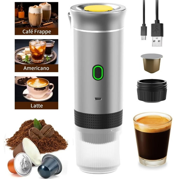 Portable Espresso Machine for Travel, Mini Electric Coffee Maker Compatible with NS/DG Capsules/Ground Coffee, Brew and Heating, Cordless Coffee Machine for Camping, Car, Office, Gifts