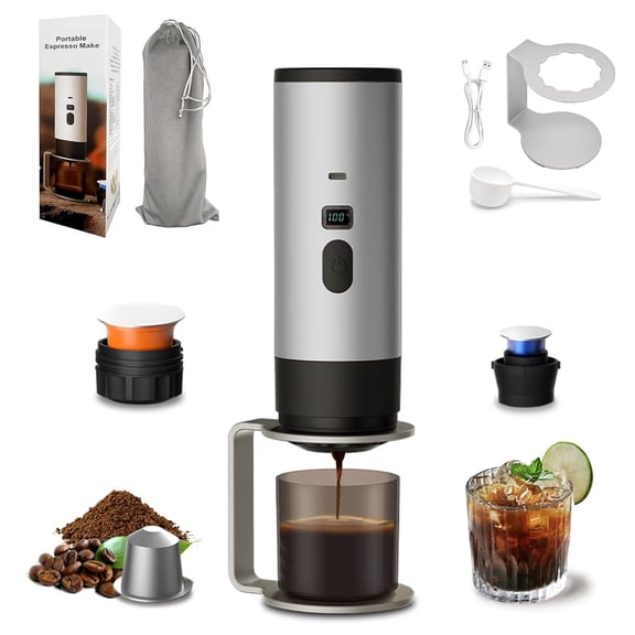 Portable Espresso Maker, 15 Bar 3-in-1 Cordless Coffee Machine with Self-Heating, LED Display, for Ground Coffee & Capsules, RV, Office, Travel