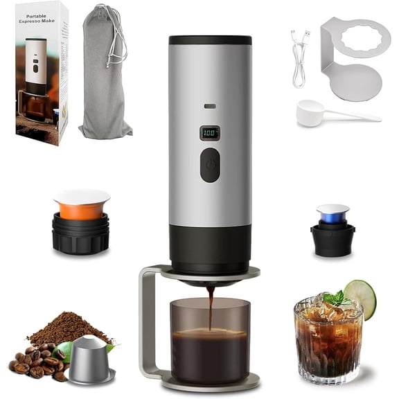 Portable Espresso Maker, Self-Heating Travel Coffee Machine with 20 Bar Pressure, USB-C Rechargeable Mini Coffee Maker, Compatible with Ground Coffee, NS/DG Capsules, for Camping, Car, RV & Office