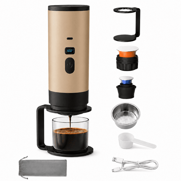 Portable Espresso Maker, Self-Heating Travel Coffee Machine with 20 Bar Pressure, USB-C Rechargeable Mini Coffee Maker, Compatible with Ground Coffee, NS/DG Capsules, for Camping, Car, RV & Office