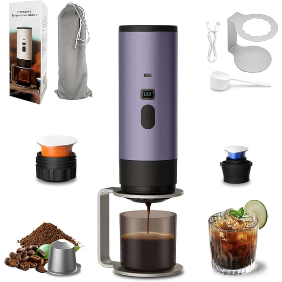 Portable Espresso Maker, Self-Heating Travel Coffee Machine with 20 Bar Pressure, USB-C Rechargeable Mini Coffee Maker, Compatible with Ground Coffee, NS/DG Capsules, for Camping, Car, RV & Office