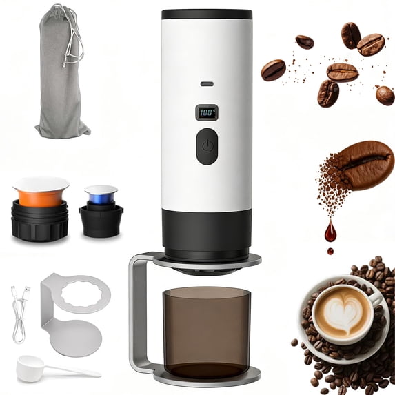 Portable Espresso Maker, Smart LED Display, All-in-One Design, One-Touch Operation with 15 Bar Pressure, Compatible with Ground Coffee & Capsules