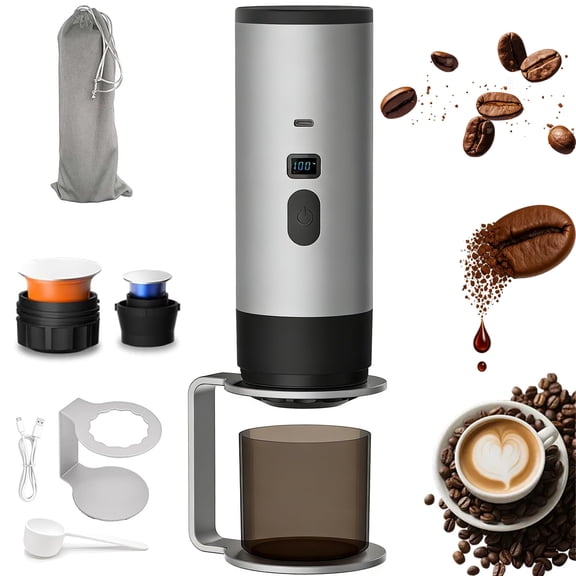 Portable Espresso Maker, Smart LED Display, All-in-One Design, One-Touch Operation with 15 Bar Pressure, Compatible with Ground Coffee & Capsules