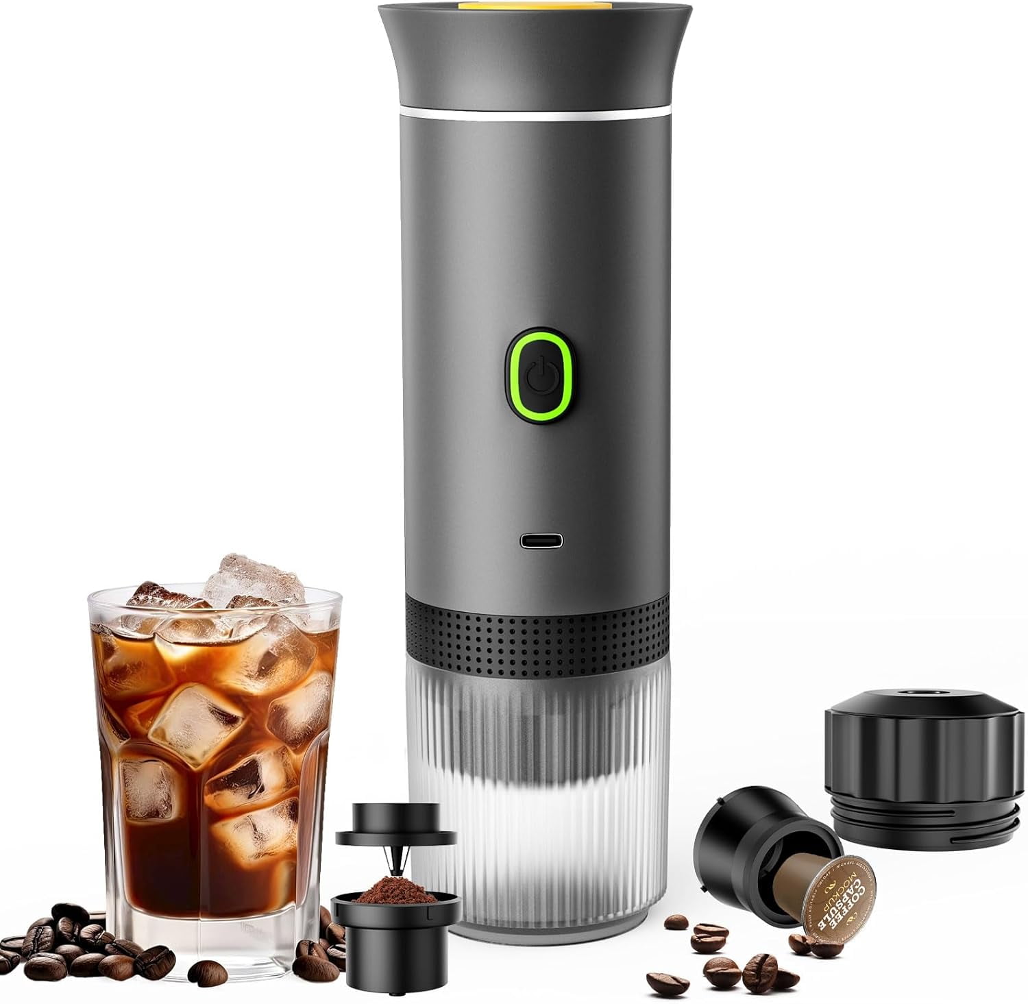 Portable Espresso Maker, Travel Coffee Maker for camping, Portable Espresso Machine with USB-C, 3-in-1 Small Espresso Machine with Ground Coffee & Capsules (NS＆DG) for RV, Hiking